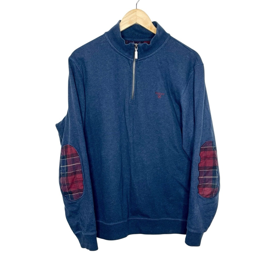 Barbour 1/4 Zip Elbow Patch Sweatshirt Navy Mens XL Pullover Heritage Preppy